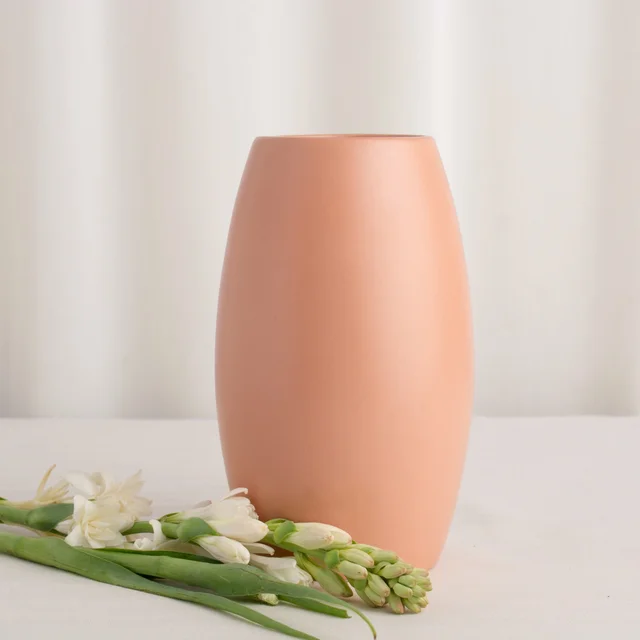 Modern Oval Ceramic Vase in Soft Peach
