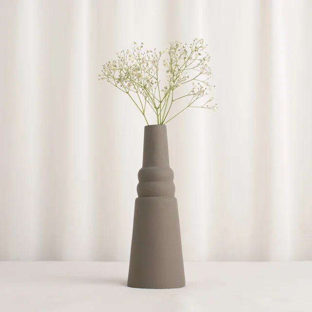 Minimalist Stepped Ceramic Vase in Warm Taupe