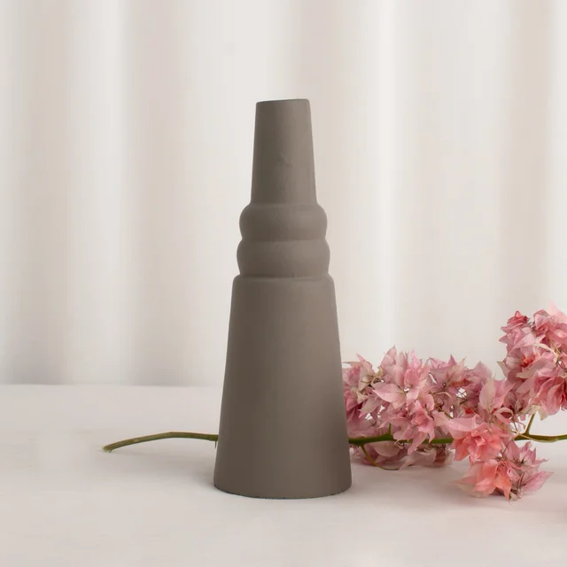 Minimalist Stepped Ceramic Vase in Warm Taupe