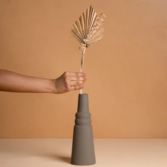 Minimalist Stepped Ceramic Vase in Warm Taupe