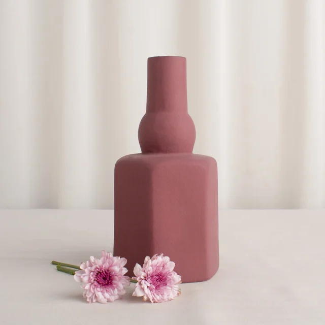 Modern Two-Tier Ceramic Vase in Dusty Rose