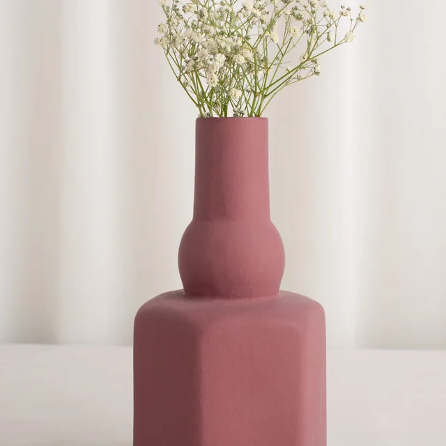 Modern Two-Tier Ceramic Vase in Dusty Rose - Cardinal Pink
