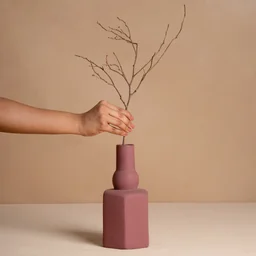 Modern Two-Tier Ceramic Vase in Dusty Rose - Cardinal Pink