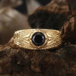 Vintage Gold Engraved Black Onyx Statement Ring