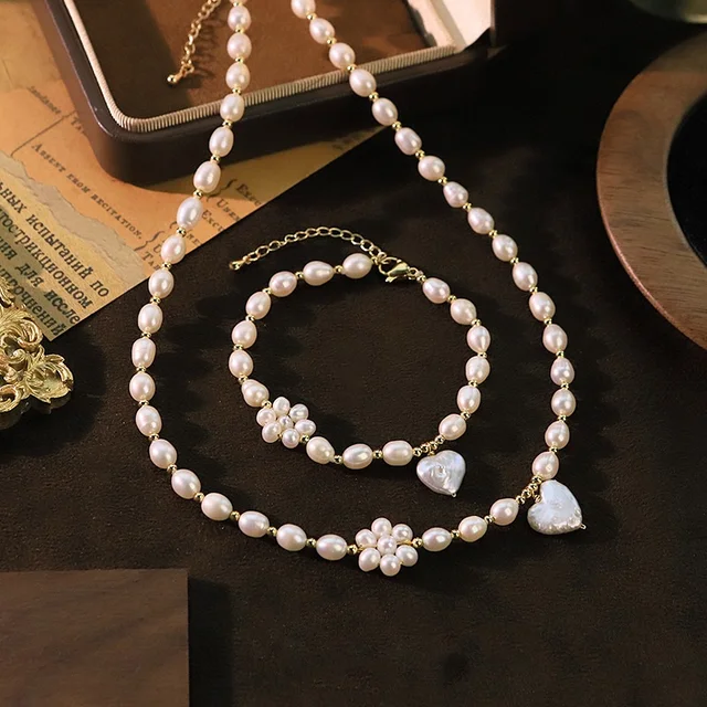 Baroque Pearl Heart Charm Jewelry Set