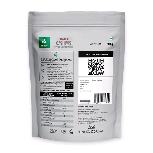 Bolas Cashew Pepper Dry Roasted 200g
