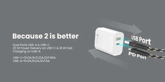 Portronics Adapto 45 20w fast charger with Dual Port