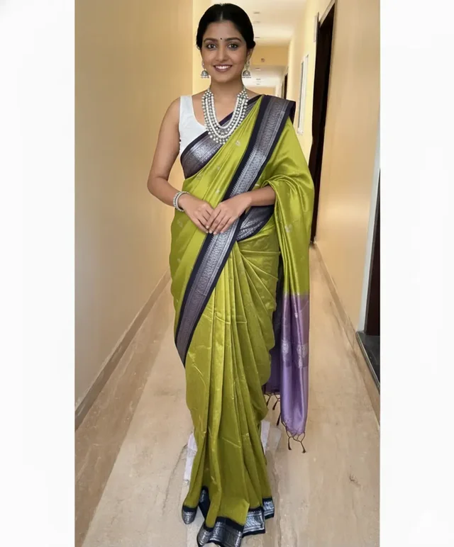 Lime Green Kalyani Cotton Silk Saree For Women
