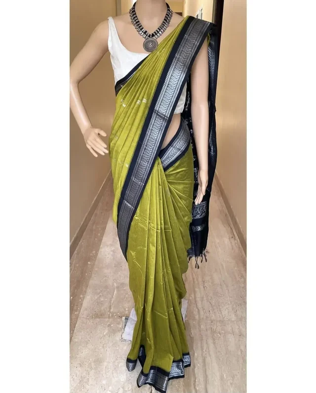 Lime Green Kalyani Cotton Silk Saree For Women