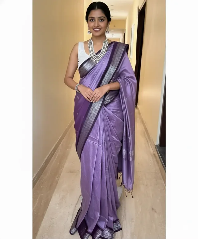 Premium Purple color Kalyani Cotton Silk Saree For Women