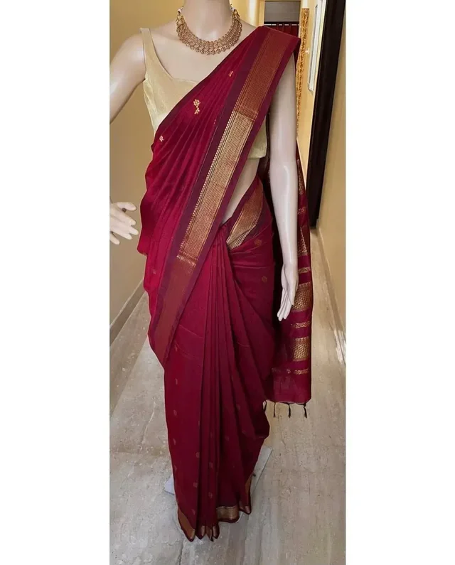 Royal Burgundy Kalyani Cotton Daily Wear Saree For Women