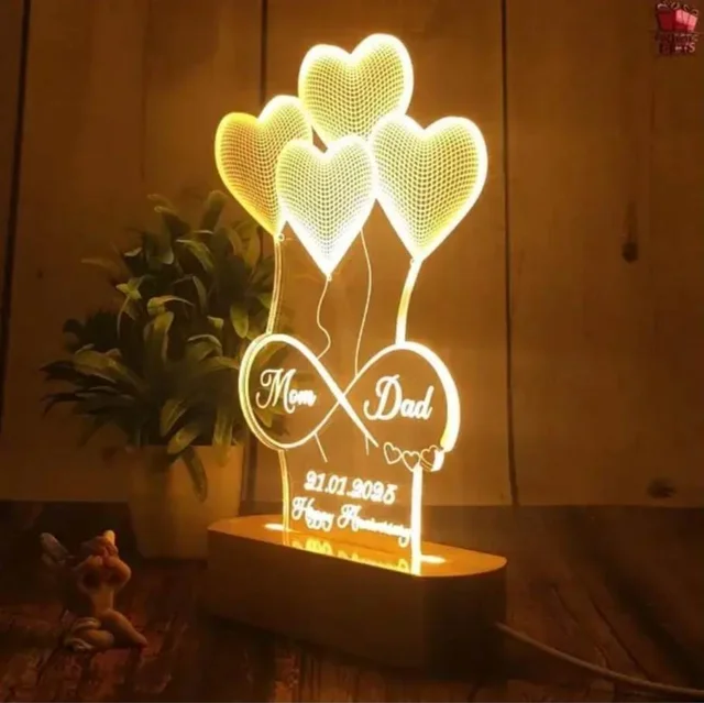 3D Illusion Personalized LED Heart Lamp for Couples Marriage Anniversary.