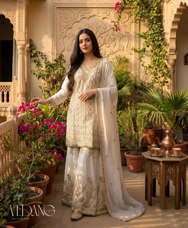 The Royal Ivory Sharara Set