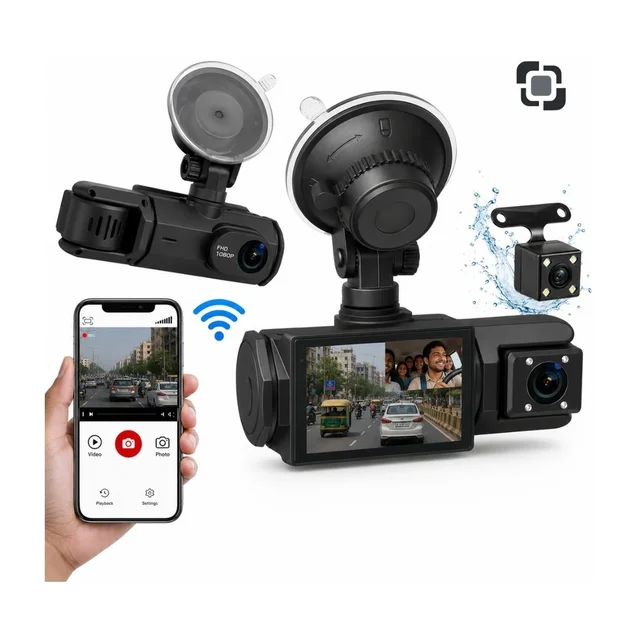 S-2 ULTRA 3-Lens Dash Cam — 1080p Full HD, Front + Cabin + Rear
