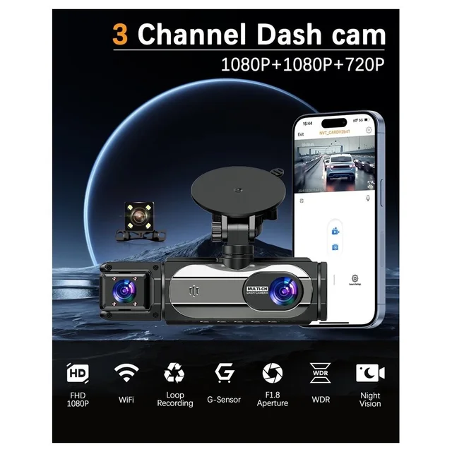 S-3 ULTRA 3-Lens Dash Cam — 1080p Full HD with Wi-Fi App Control