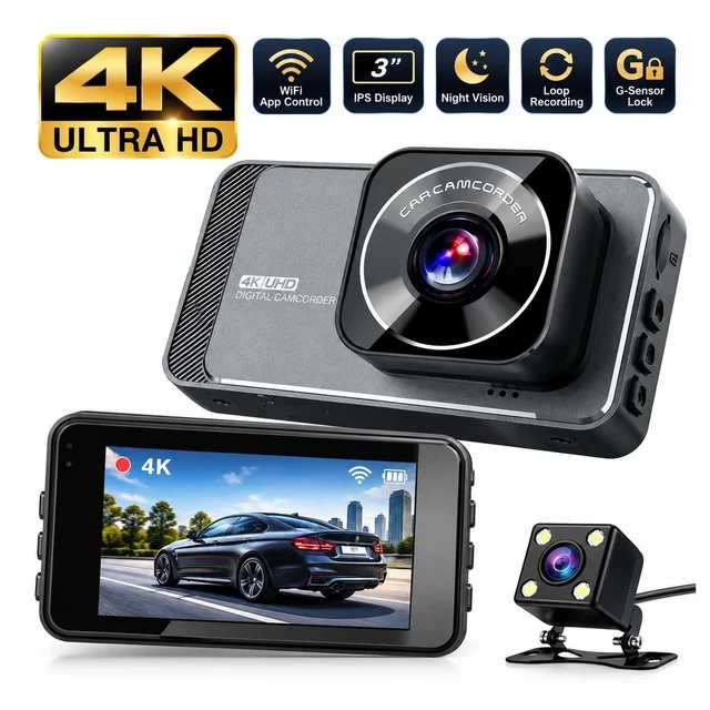 S-4 ULTRA Dash Cam — 2K Front Camera, 3" IPS Display, Wi-Fi