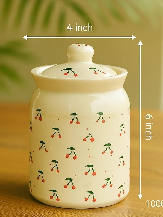 Decorative Ceramic Storage Jars | Kitchen Containers for Pickle, Achar, Spices, Salt, Sugar, Dry Fruits & Snacks | Ceramic Kitchen Jars