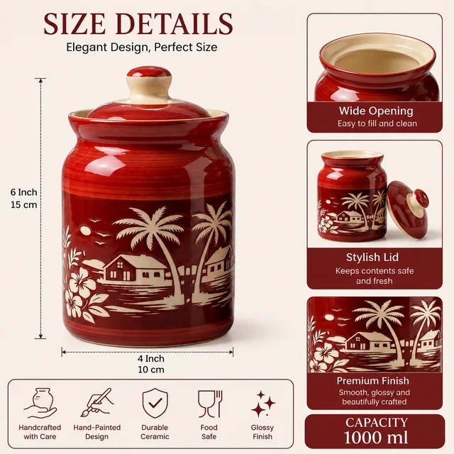Premium Ceramic Storage Jars | Decorative Kitchen Containers for Pickle, Spices, Salt, Sugar, Snacks & Dry Fruits