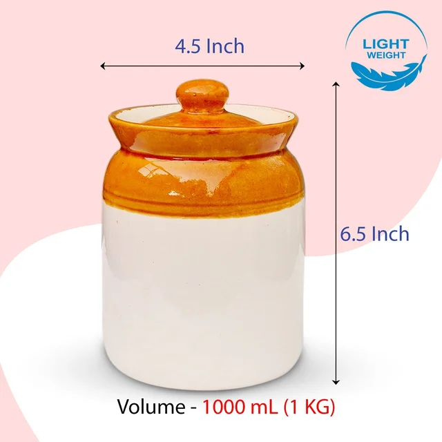 Ceramic Jars for Kitchen Storage | Pickle, Achar, Spice, Salt, Sugar, Dry Fruit, Snack & Food Storage Containers