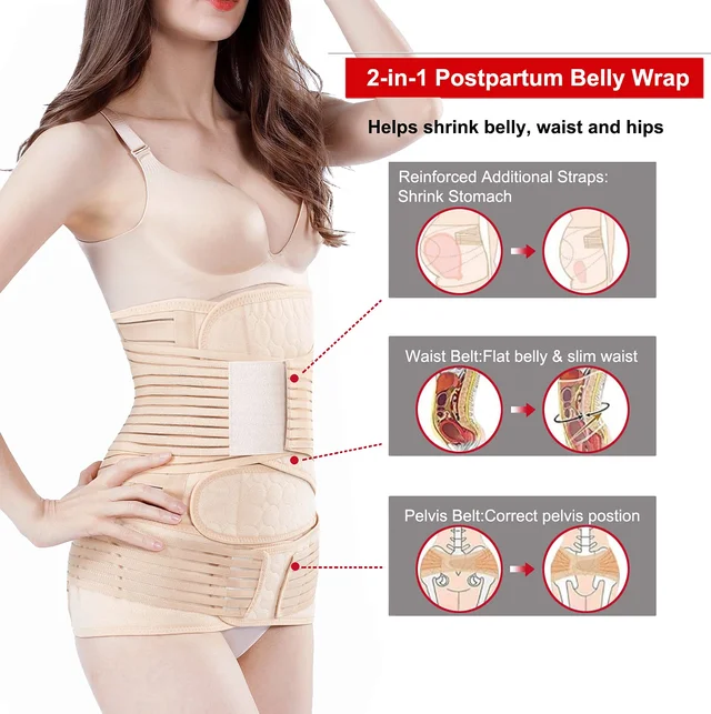 2 in 1 Postpartum Belly Wrap Support Recovery Belt - Belly Band for Postnatal, Pregnancy, Maternity - Girdles for Women Body Shaper - Post Partum Waist Shapewear Belt(Beige,Plus Size)