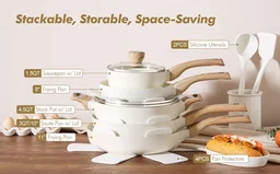 SENSARTE Ceramic Cookware Sets, Pots and Pans Set Non stick, 14 Piece Induction Cookware, Non toxic Healthy Non Stick Kitchen Cooking Set, with Frying Pans Set, PFAS PTFE PFOA PFOS Free