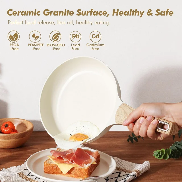 SENSARTE Ceramic Cookware Sets, Pots and Pans Set Non stick, 14 Piece Induction Cookware, Non toxic Healthy Non Stick Kitchen Cooking Set, with Frying Pans Set, PFAS PTFE PFOA PFOS Free