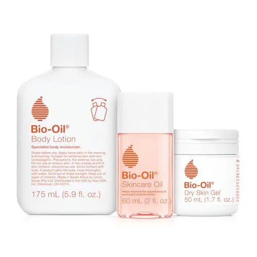 Bio-Oil Skincare Set For Scars Stretch Marks And Dry Skin 3 Pc Travel Size Kit Includes Skin Care Oil (2 Oz) Dry Skin Gel (1.7 Oz) And Body Lotion (5.7 Oz) Pregnancy And Maternity Stretch Marks
