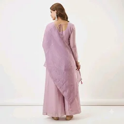 Women’s Lavender Embroidered Kurta Palazzo Set with Dupatta - S