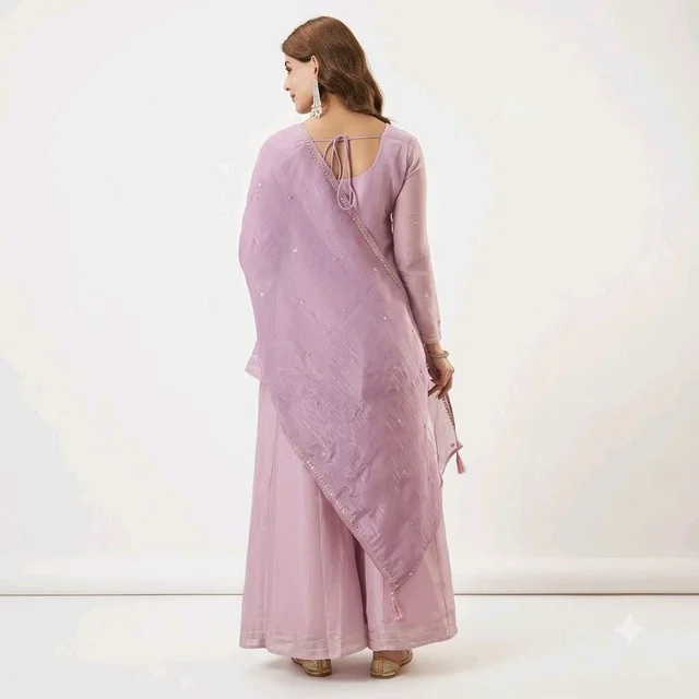 Women’s Lavender Embroidered Kurta Palazzo Set with Dupatta - S