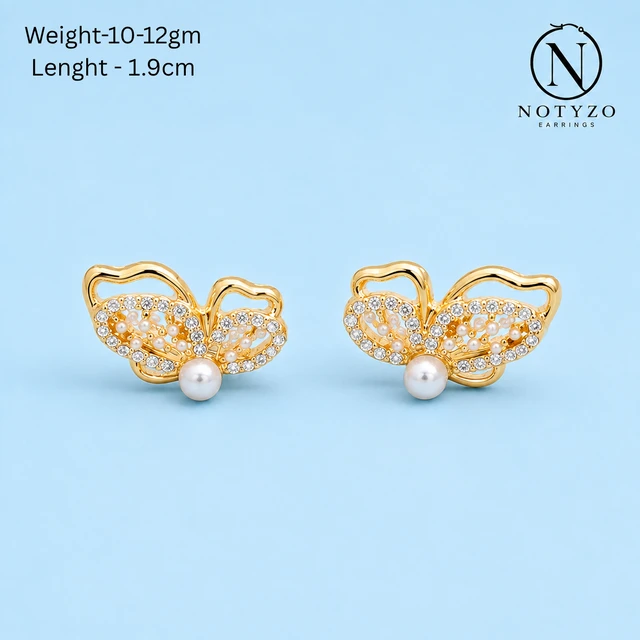 NOTYZO Delicate Butterfly Stud Earrings – Gold Finish Crystal & Pearl Detail Studs