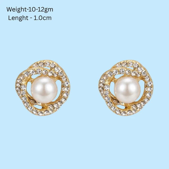 NOTYZO Elegant Gold Finish Crystal Swirl Pearl Earrings – Sparkling Organic Circle Pearl Stud Earrings