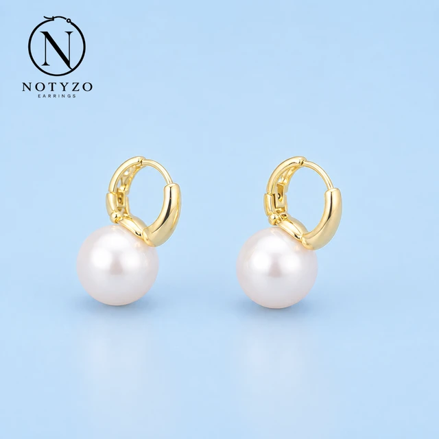 NOTYZO Classic Pearl Dangle Hoop Earrings – Gold Finish Round Pearl Drop Earrings