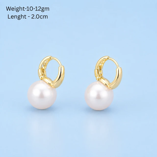 NOTYZO Classic Pearl Dangle Hoop Earrings – Gold Finish Round Pearl Drop Earrings