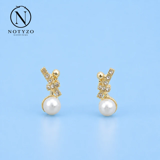 NOTYZO Elegant Gold Finish Crystal Ribbon Pearl Earrings – Sparkling Dangle Stud Earrings