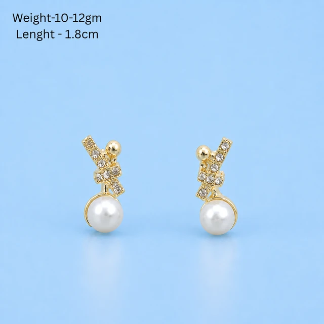 NOTYZO Elegant Gold Finish Crystal Ribbon Pearl Earrings – Sparkling Dangle Stud Earrings