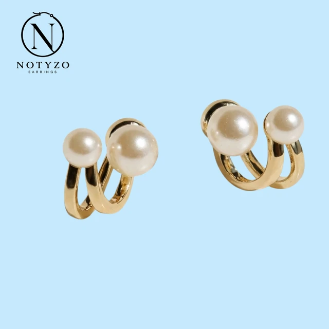 NOTYZO Elegant Gold Finish Double Strand Pearl Hoop Earrings – Chic Pearl Claw Stud Earrings