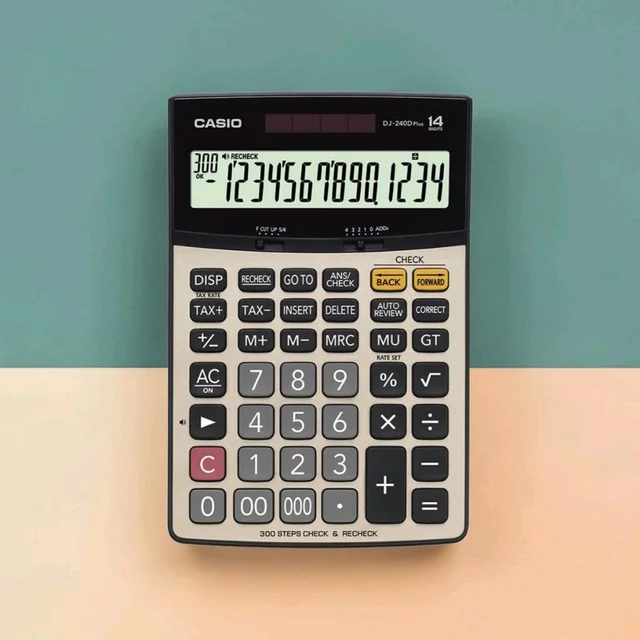 Casio DJ-240D PLUS Calculator | 300 Steps Check | 14 Digit| Two Way Power