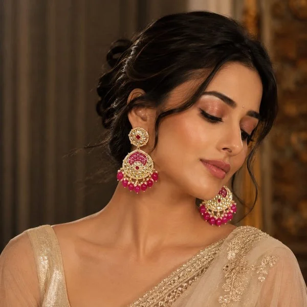 Saanjali Kundan Rani Pink Danglers