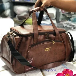 5 Compartments, Leather Travel, Gym Bag , Duffel Bag With Long Adjustable Belt - brown