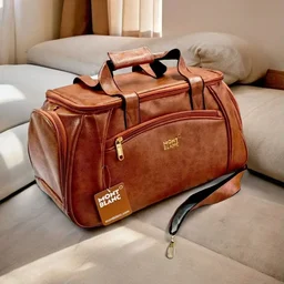 5 Compartments, Leather Travel, Gym Bag , Duffel Bag With Long Adjustable Belt - brown