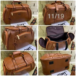 5 Compartments, Leather Travel, Gym Bag , Duffel Bag With Long Adjustable Belt - brown