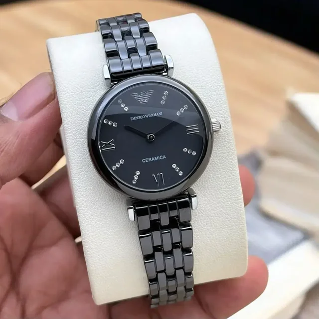 Emporio Armani Armani Ceremic Versatile Stylish Watch For Women - black diamond dial
