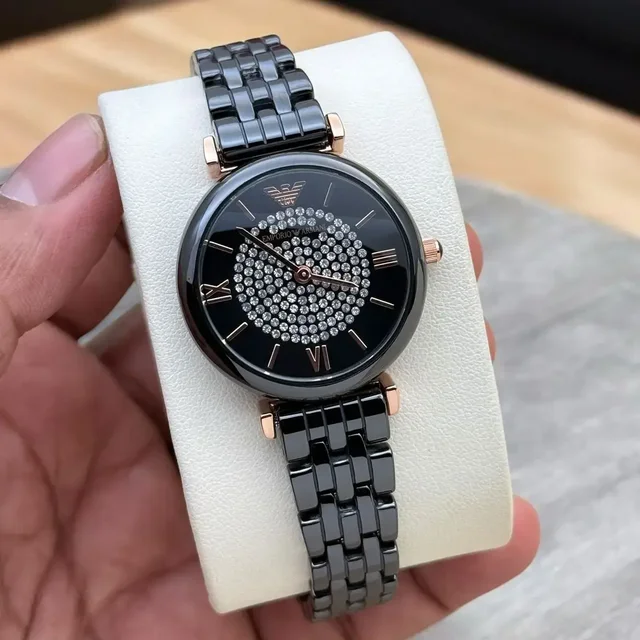 Emporio Armani Armani Ceremic Versatile Stylish Watch For Women - black diamond dial