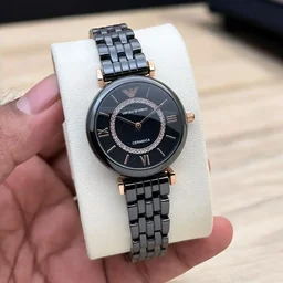 Emporio Armani Armani Ceremic Versatile Stylish Watch For Women - black diamond dial