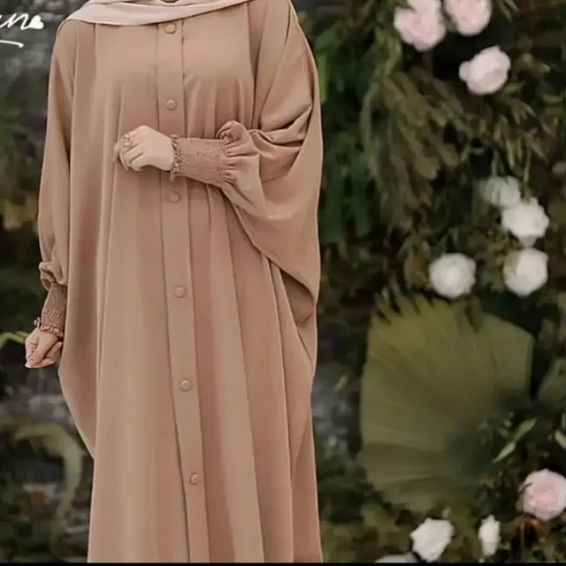 BEAUTIFUL GAZZING SLEEVES KAFTAN ABAYA. (Front close) (with black Hijab) - Black