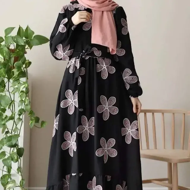 *Beutiful Embroidery work frill abaya* (with matching hijab) - Black