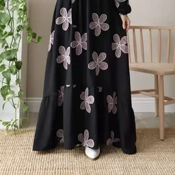*Beutiful Embroidery work frill abaya* (with matching hijab) - Black