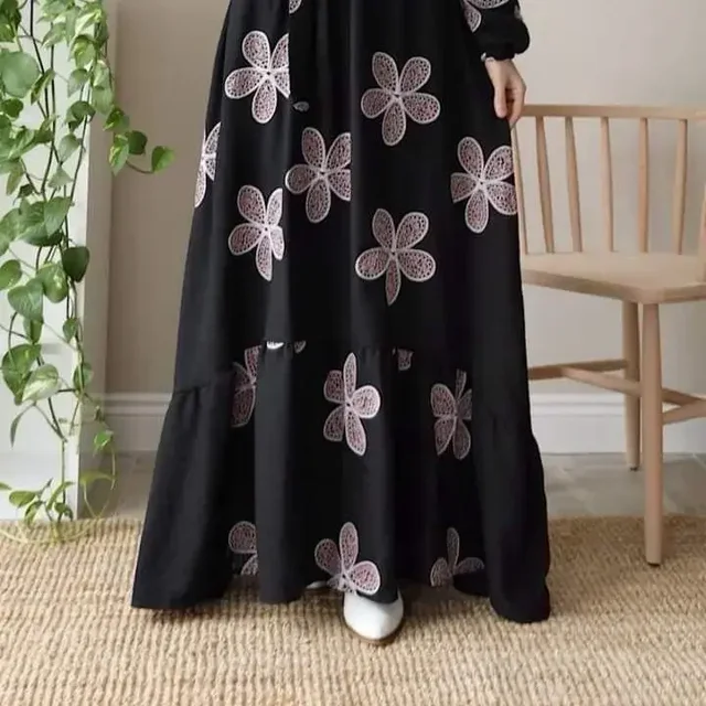 *Beutiful Embroidery work frill abaya* (with matching hijab) - Black