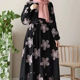 *Beutiful Embroidery work frill abaya* (with matching hijab) - Black