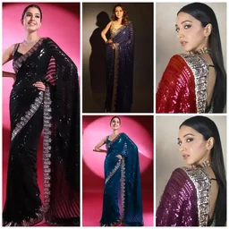 Bollywood Sequence Work Designer Party Wear Saree Collection - Blue